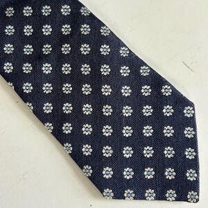 SuitSupply Mens‎ Navy Blue Silk Cotton Floral Medallion Necktie Skinny Italy